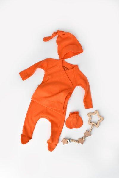 Image of 4 Stk Set, Hose, T-shirt, Mütze, Fausthandschuhe Unisex Orange 56