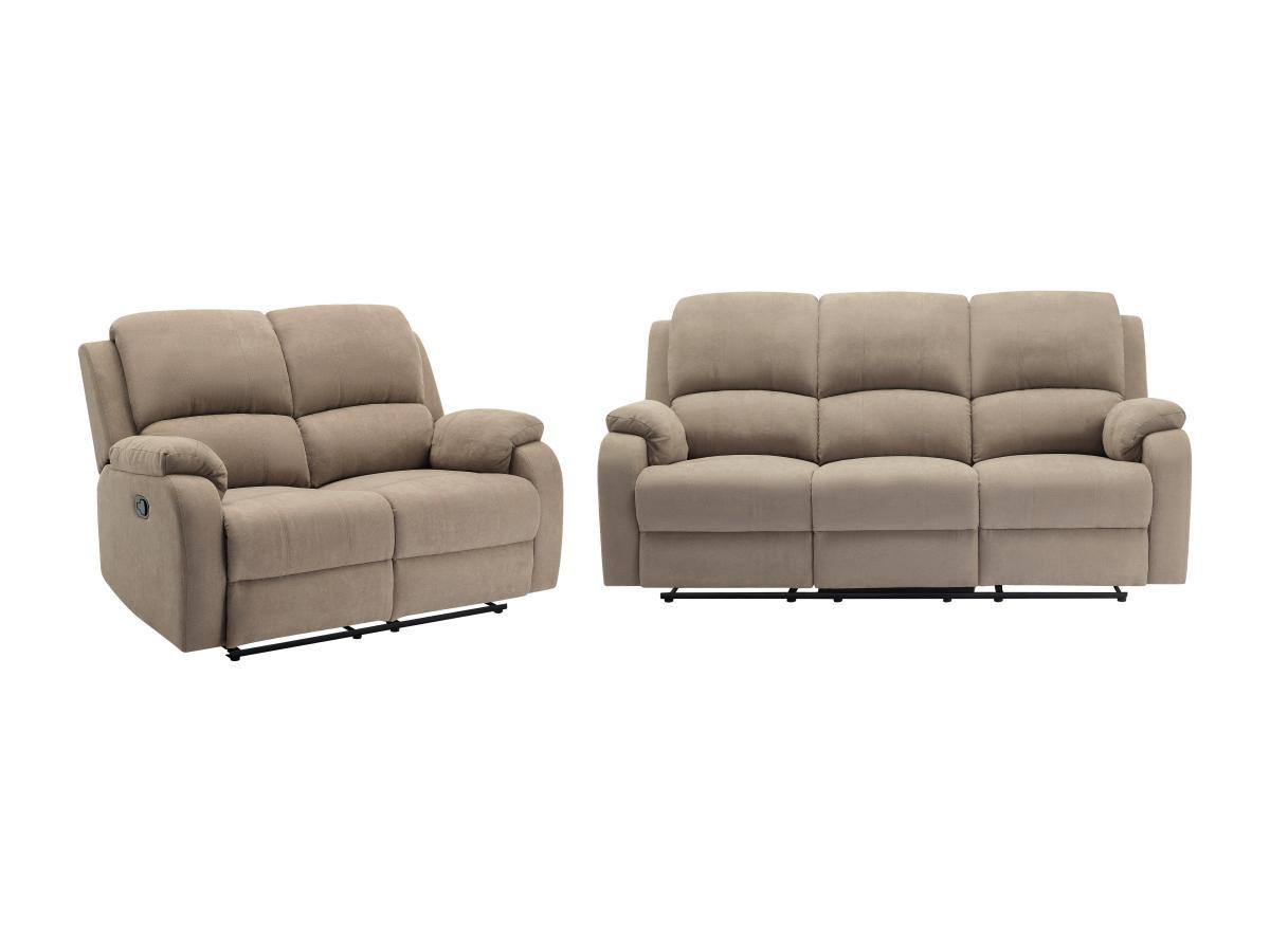 Vente-unique Relaxsofa 3-Sitzer & 2-Sitzer - Mikrofaser - Taupe - BRODY  