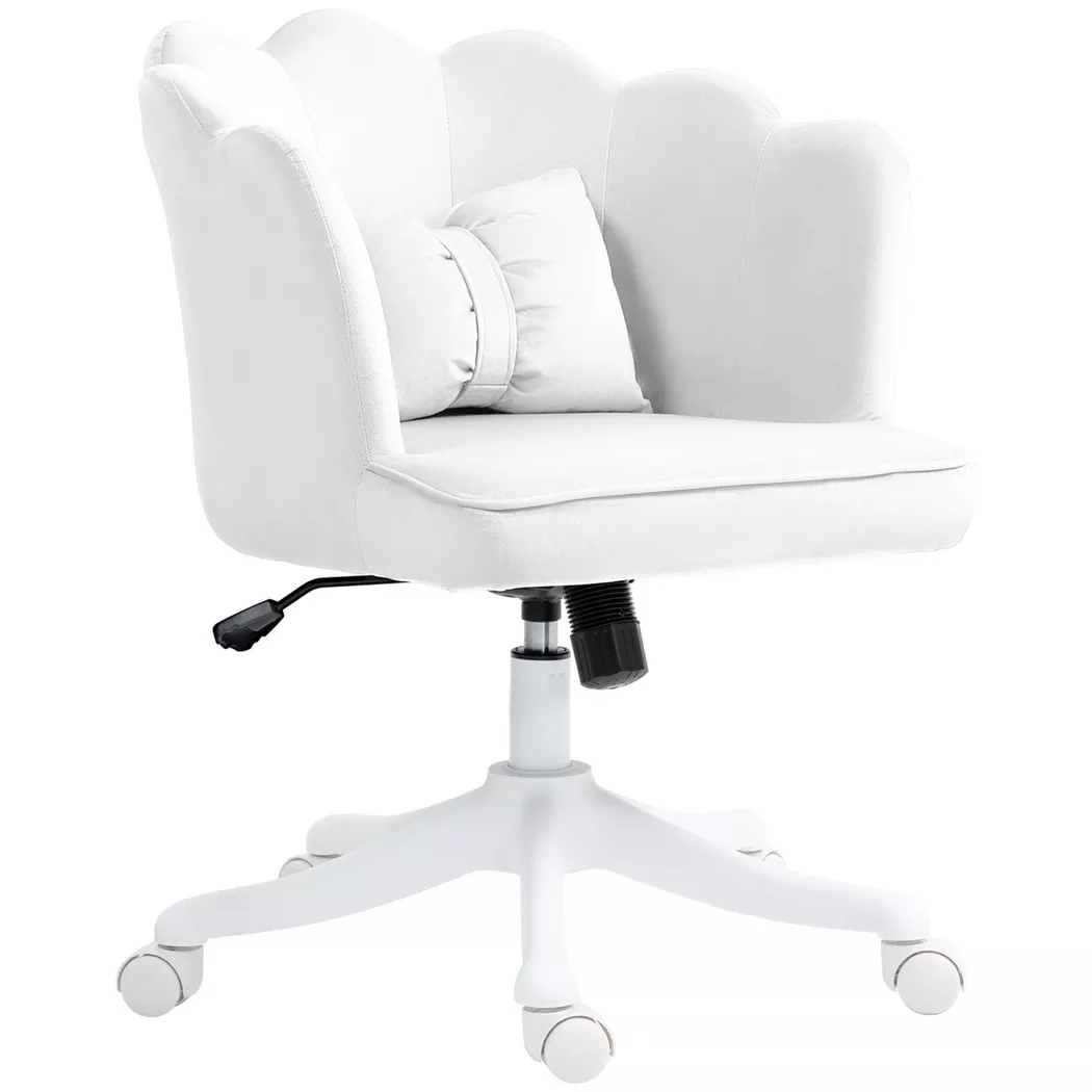 Northio – Bürostuhl Schreibtischstuhl mit Armlehne, Wippfunktion, Höhenverstellbar Kosmetikstuhl Samtoptik, Gepolstert Drehstuhl Breite Sitz für Schlafzimmer, Weiß Aosom, 65 CM