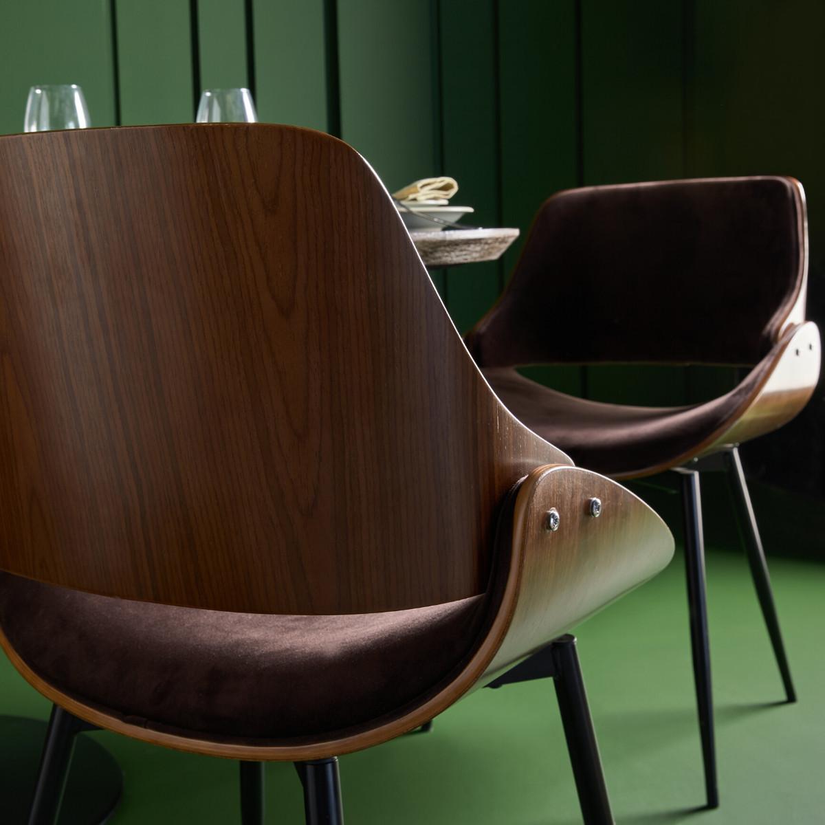 Calicosy Chaise finition noyer avec assise en velours - Mannix  