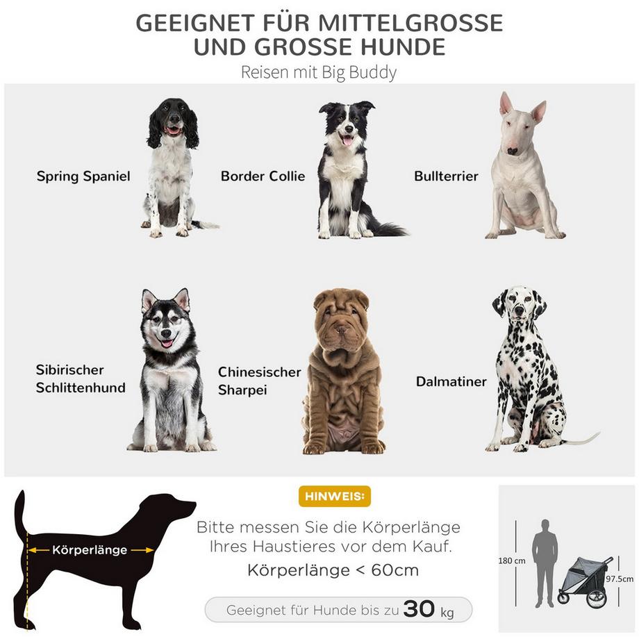 Northio  Hundewagen Hundebuggy Netzfenster Klappbar Katzenwagen Sicherheitsleine Große Gummiräder Bis 30Kg Oxford Grau 