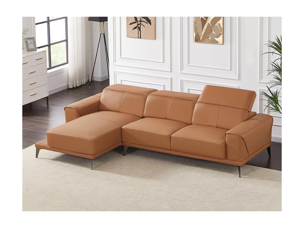 Vente-unique Ecksofa Büffelleder Ecke Links Kamel ANDOR  