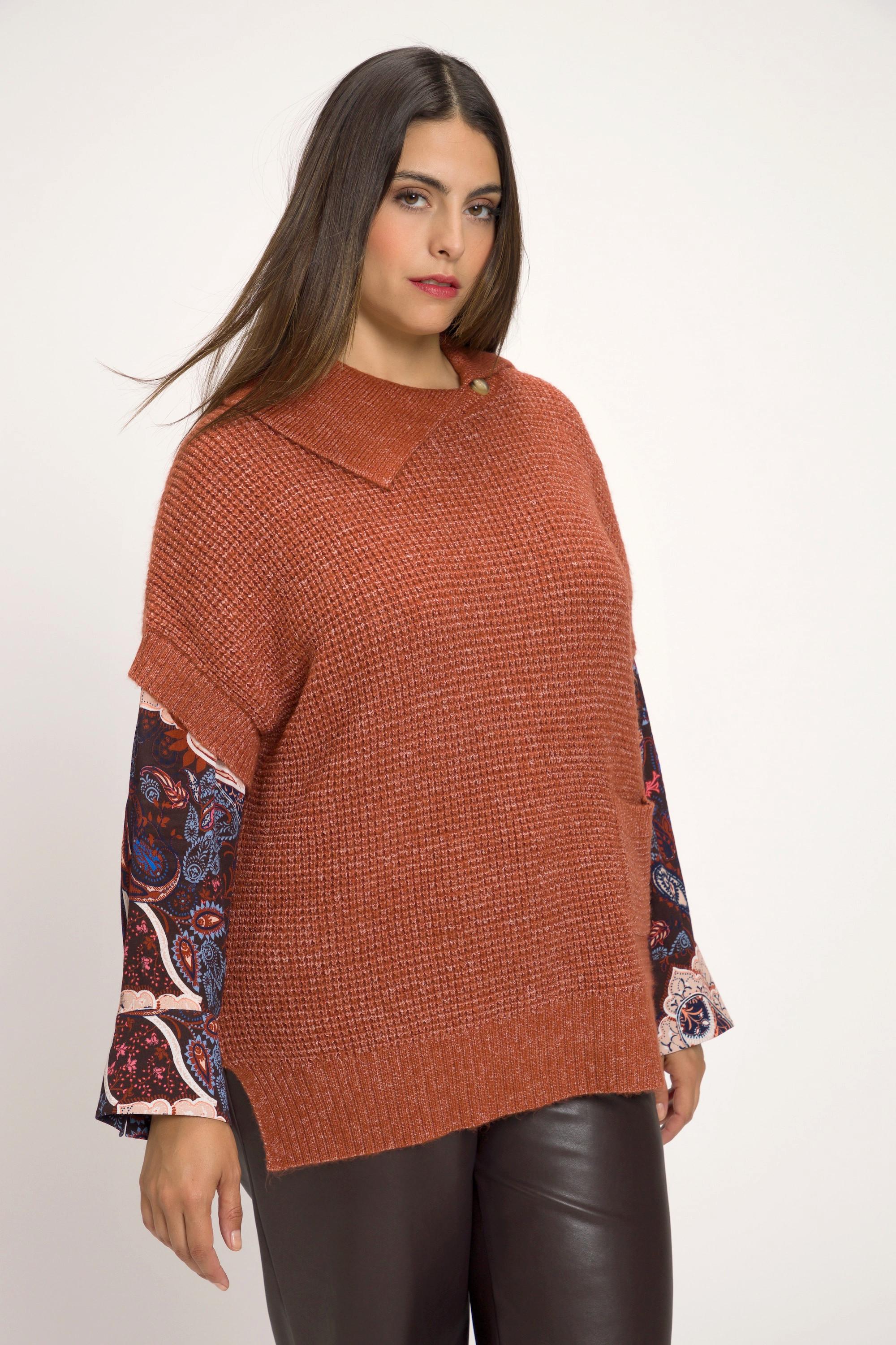 Ulla Popken  Pullover mélange con taglio oversize, lavorazione, collo e mezze maniche 