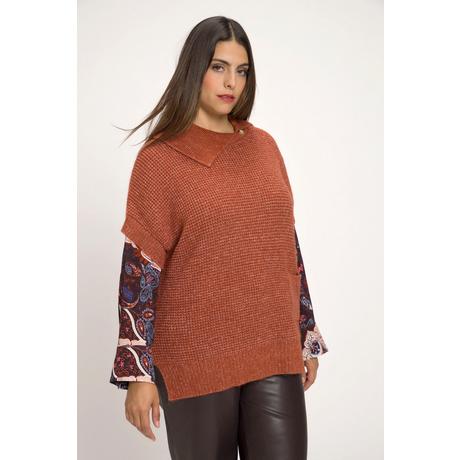 Ulla Popken  Pullover mélange con taglio oversize, lavorazione, collo e mezze maniche 