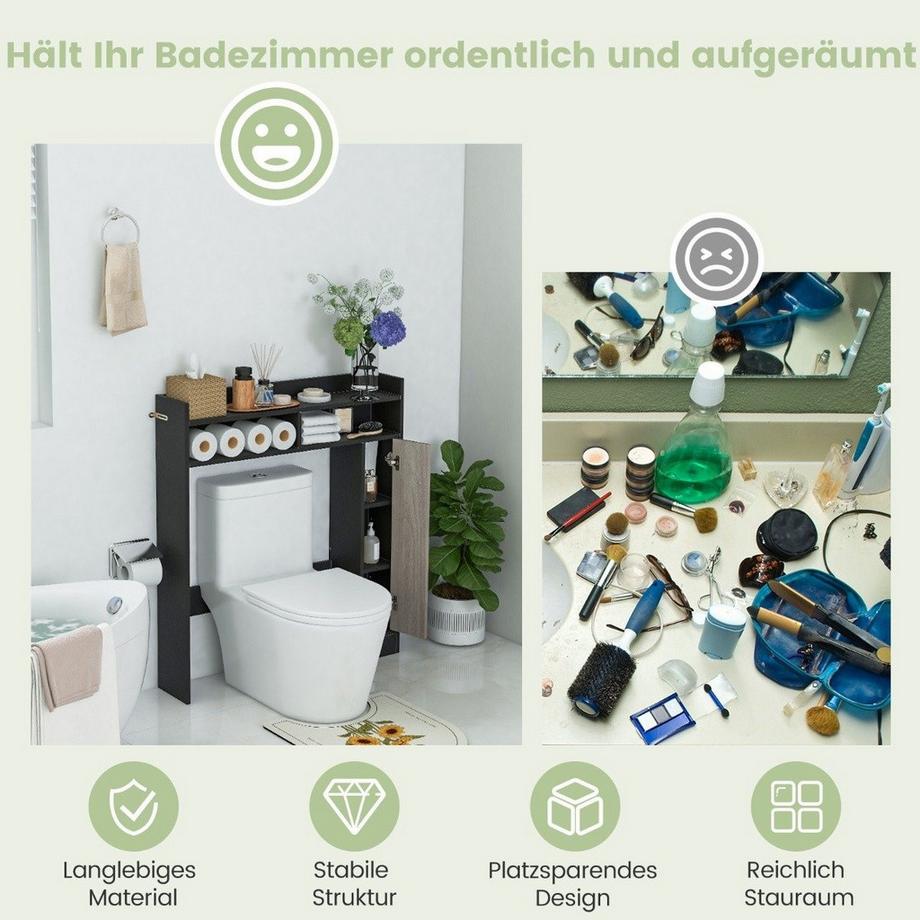 Northix Toilettenschrank Bad Überbauschrank mit Verstellbaren Regalböden Toilettenständer  