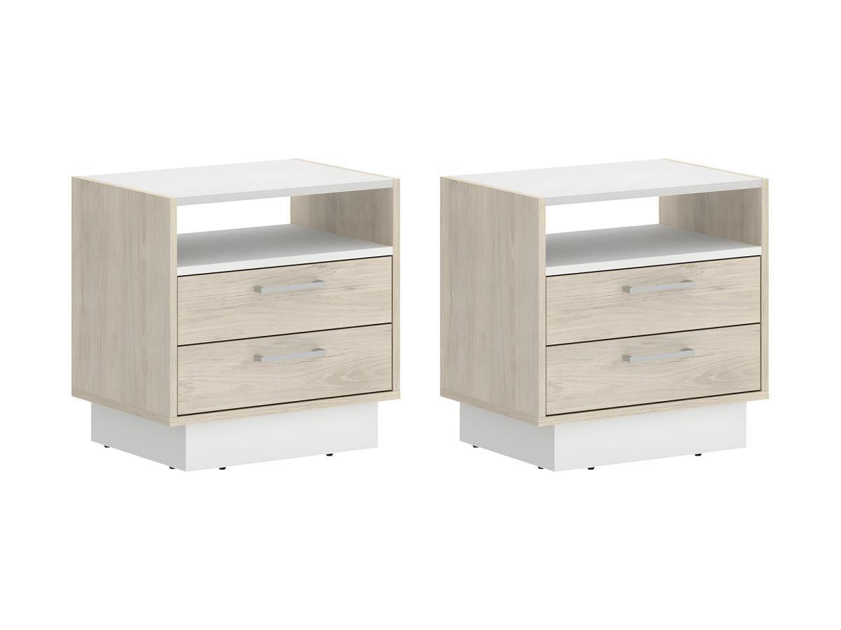 Vente-unique Lot de 2 tables de chevet 2 tiroirs et 1 niche - Coloris : Naturel et blanc - LEANDRE  