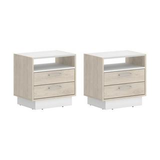 Vente-unique Lot de 2 tables de chevet 2 tiroirs et 1 niche - Coloris : Naturel et blanc - LEANDRE  