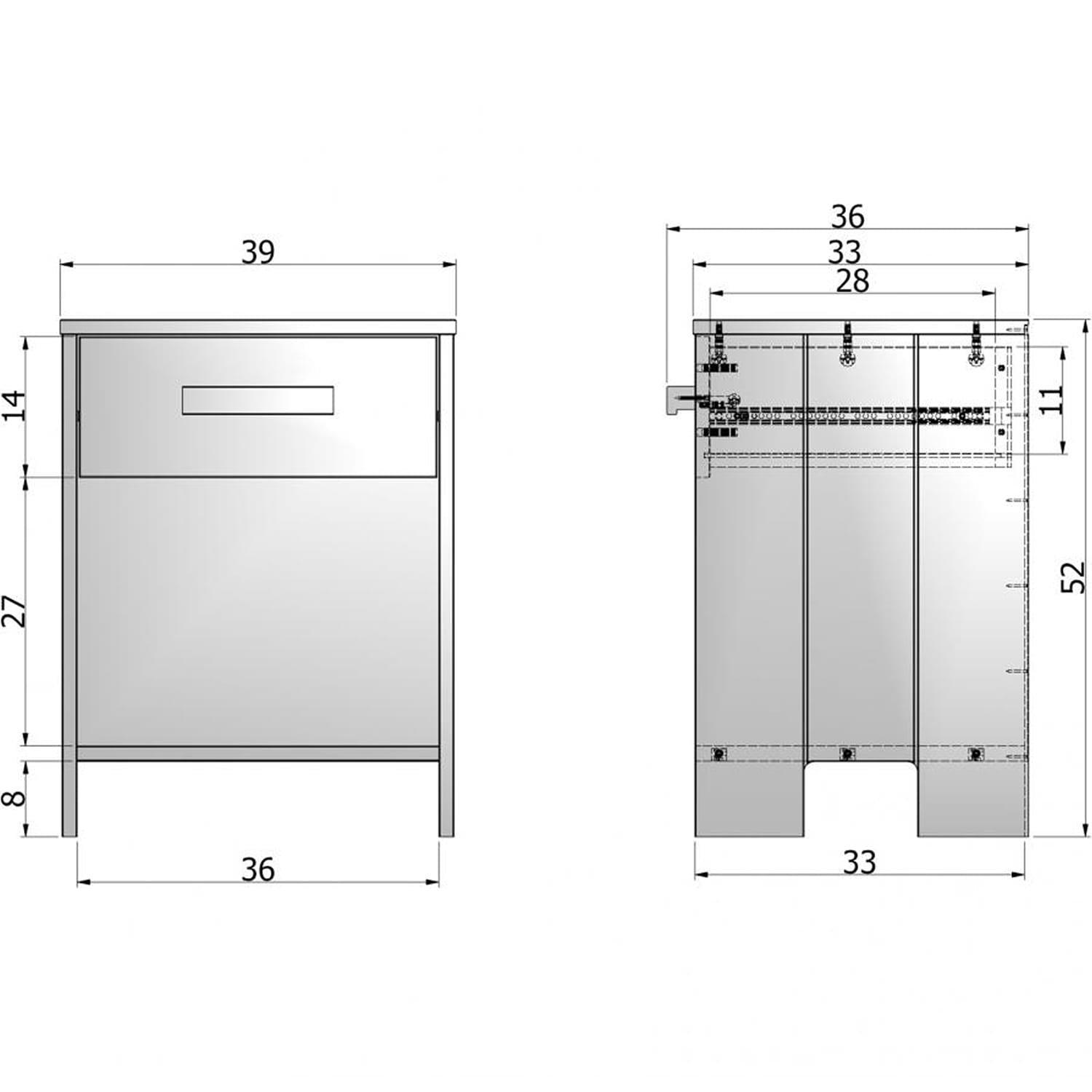 mutoni Table de chevet Dennis poignée cuir pin acier gris  