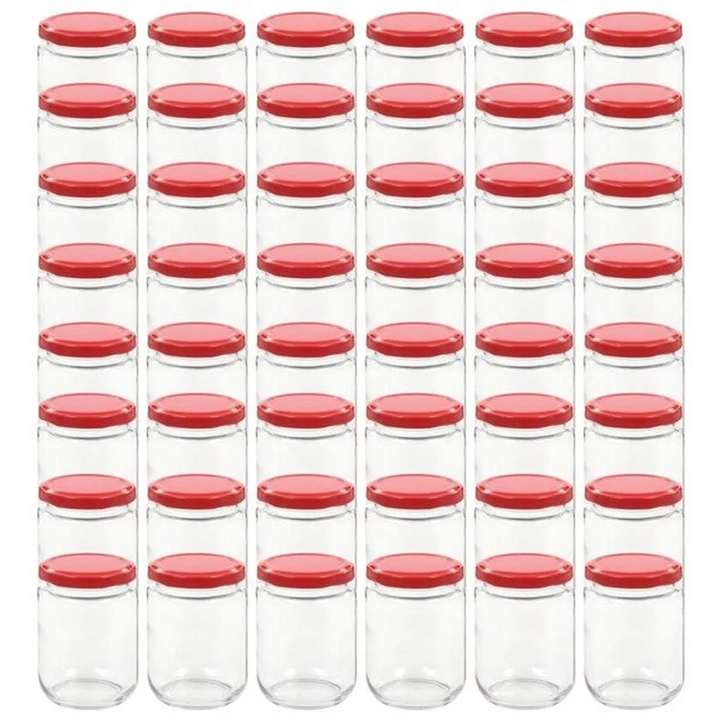 48 pcs Pots à confiture avec couvercle rouge Verre 230 ml