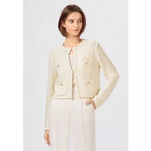 Cropped Strickjacke aus Bändchengarn mit dekorativen Knöpfen