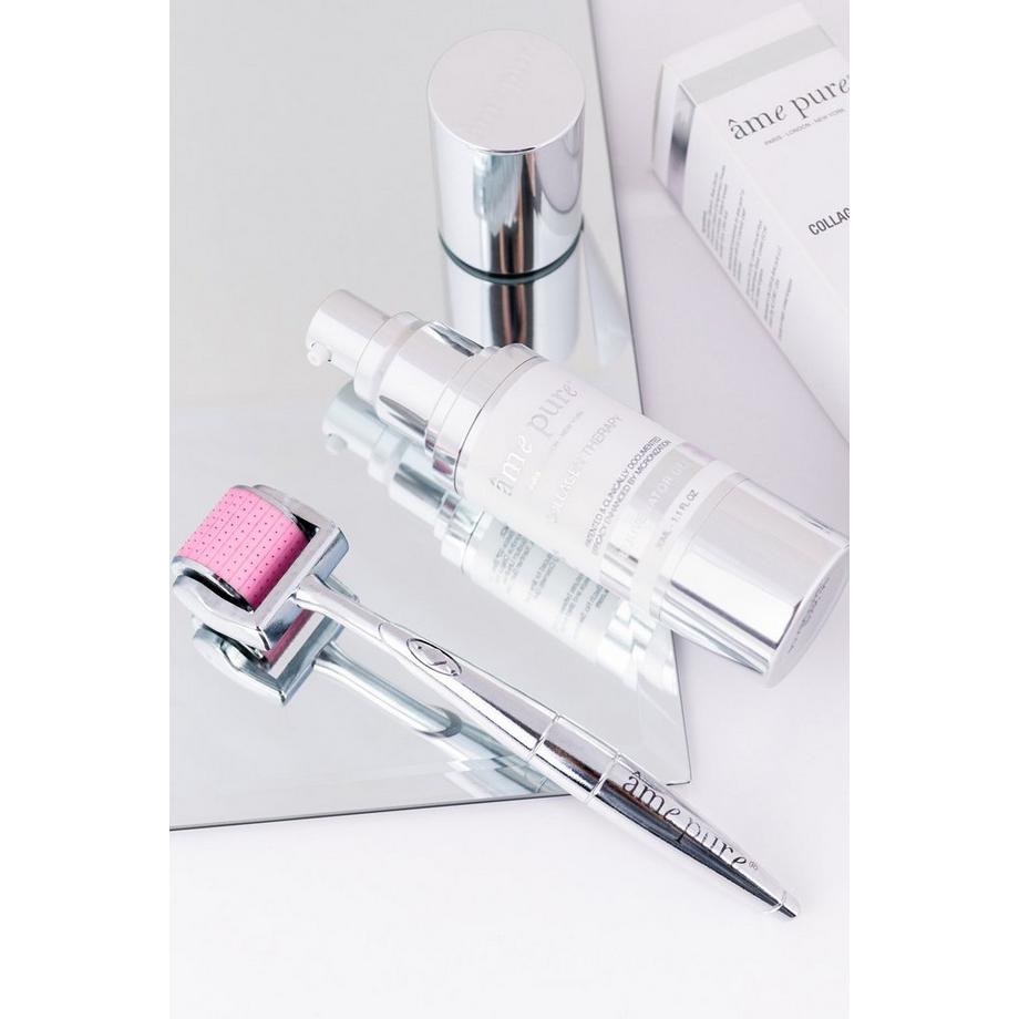 âme pure  CIT Face Roller Basic: Microneedling Derma Roller avec aiguilles microfines pour le visage + gel de collagène 