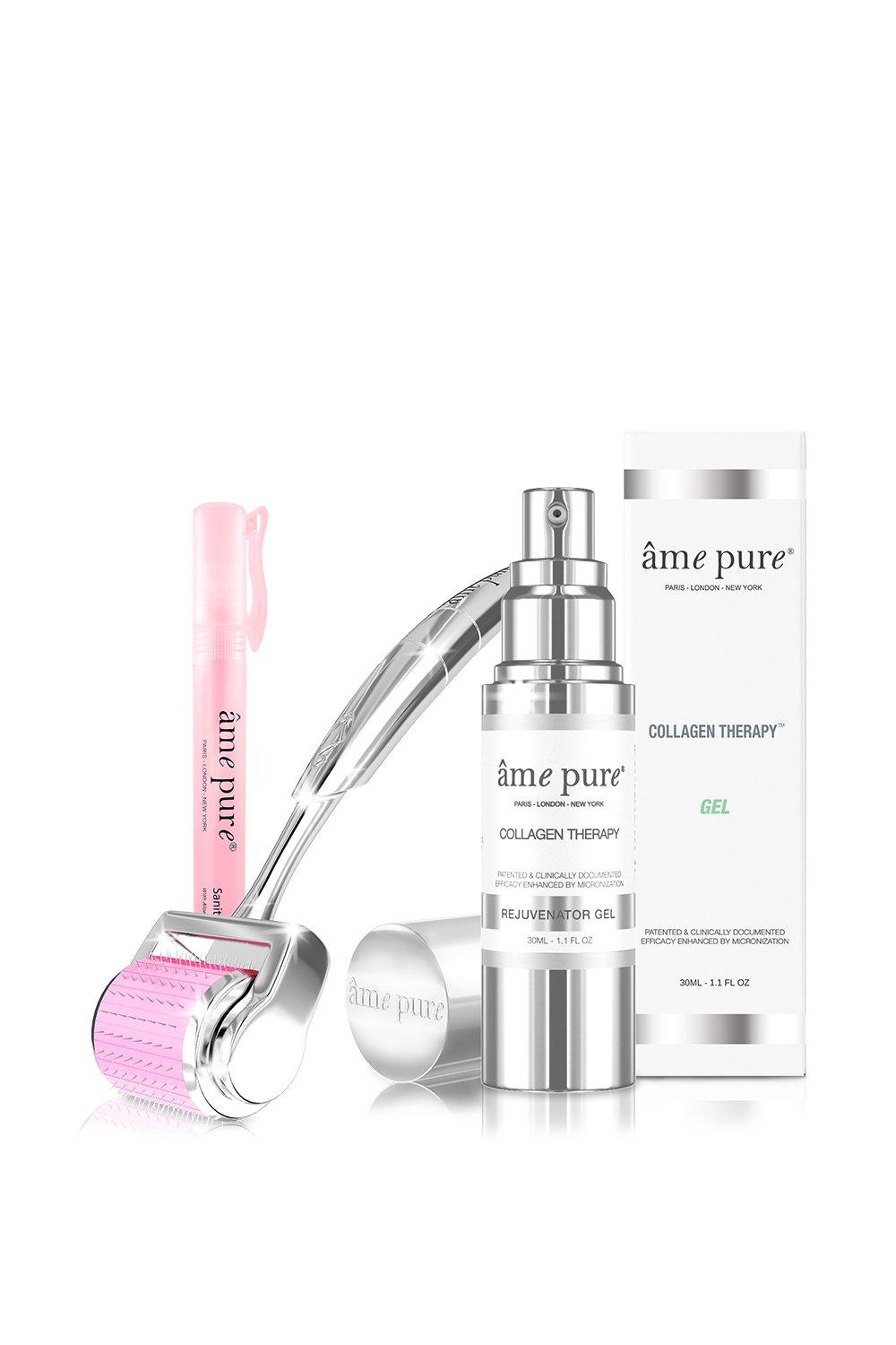 âme pure  CIT Face Roller Basic: Microneedling Derma Roller avec aiguilles microfines pour le visage + gel de collagène 