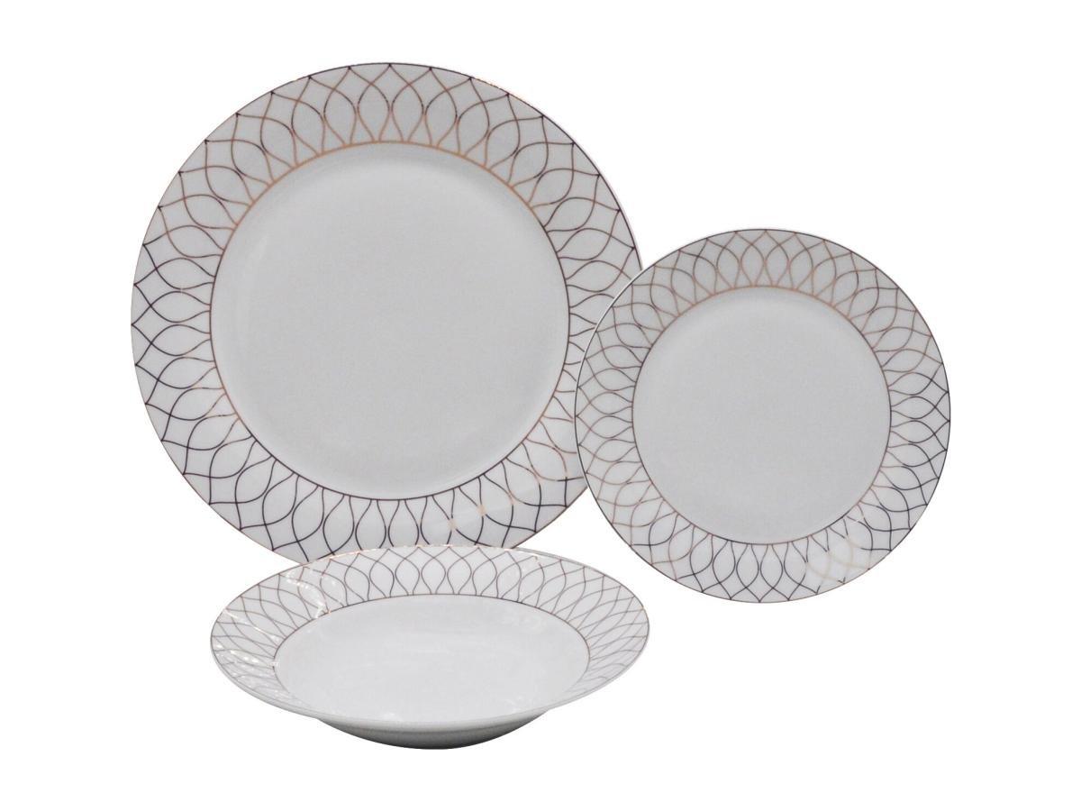 Vente-unique  Service vaisselle 18 pièces en porcelaine - Blanc et doré - SERISIA 