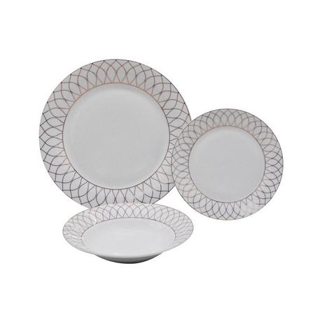 Vente-unique  Service vaisselle 18 pièces en porcelaine - Blanc et doré - SERISIA 