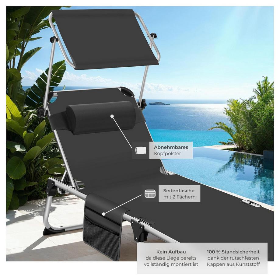 Tectake Sonnenliege Aurelie klappbar, mit Kopfkissen mit Aluminiumgestell, stufenlos verstellbares Sonnendach  