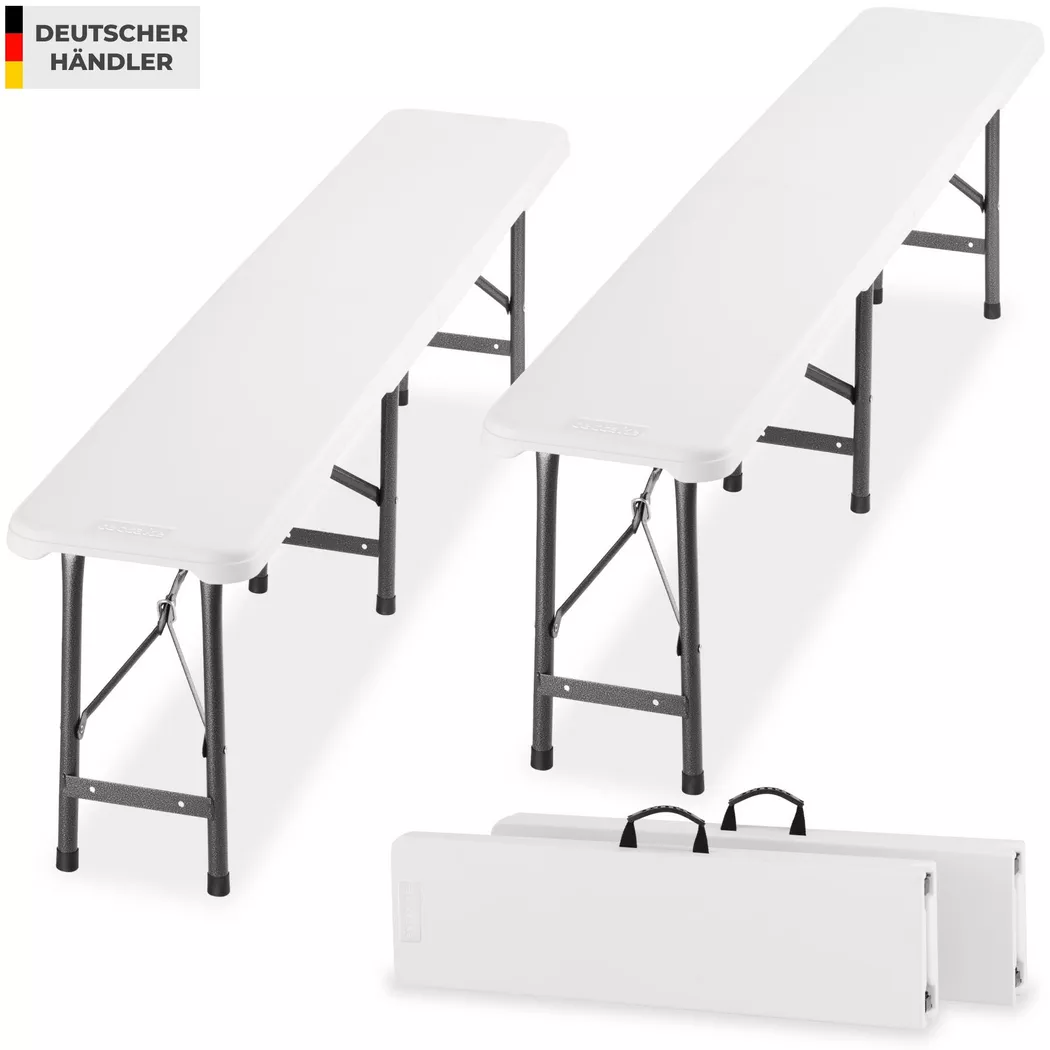 tectake Set of 2 Beer Benches Panja, Weatherproof, 500 kg Weight Capacity in White