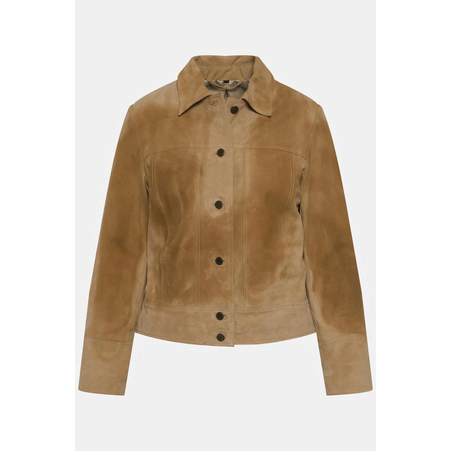 Ulla Popken Ziegenlederjacke Veloursleder Hemdkragen gefüttert  