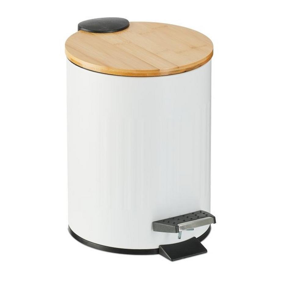 Corbeille à papier pour salle de bain 3 l avec couvercle en bambou