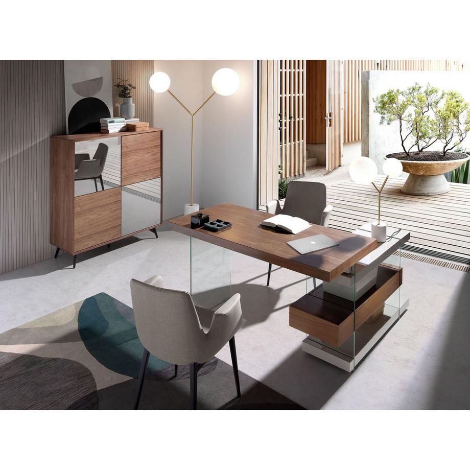 ANGEL CERDA  Schreibtisch ausem Holz und gehärtetem Glas mit Platte aus Walnussholz 