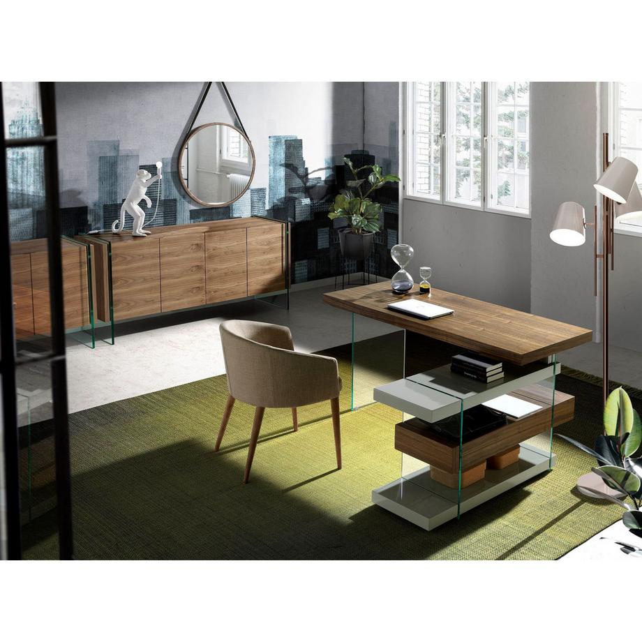 ANGEL CERDA  Schreibtisch ausem Holz und gehärtetem Glas mit Platte aus Walnussholz 