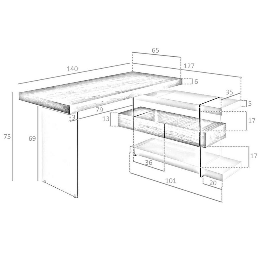 ANGEL CERDA  Schreibtisch ausem Holz und gehärtetem Glas mit Platte aus Walnussholz 
