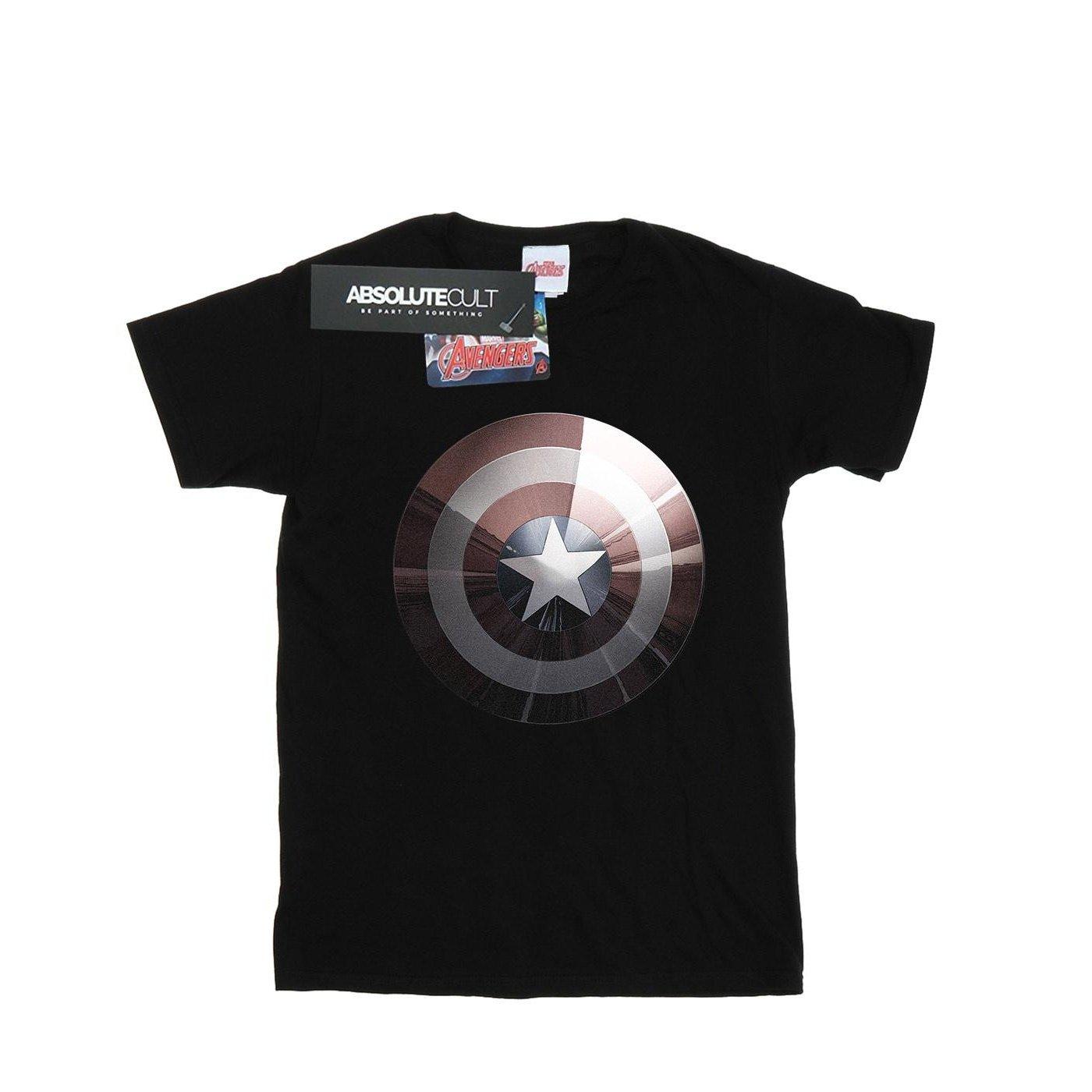 Image of Captain America Shield Shiny Tshirt Damen Schwarz XL
