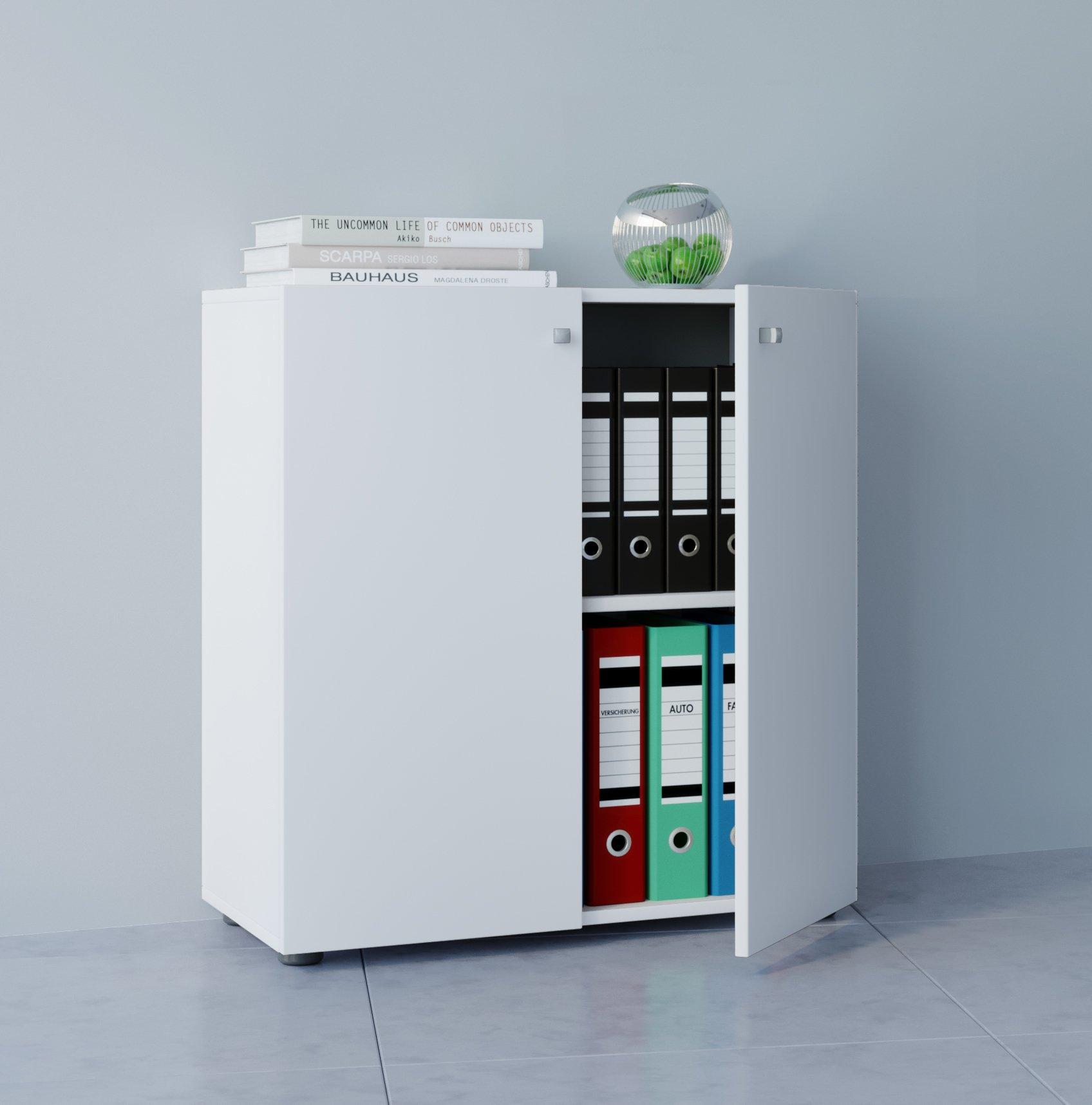 VCM Büroschrank mit 2 Fächern | moderner Aktenschrank mit Drehtüren | Maße ca. B. 70 x H. 74 x T. 40 cm - Lona 2-Fach  