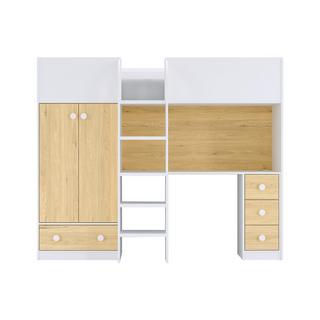 Vente-unique Lit mezzanine 90 x 190 cm avec armoire et bureau - Blanc et naturel + Matelas - CINAMO  