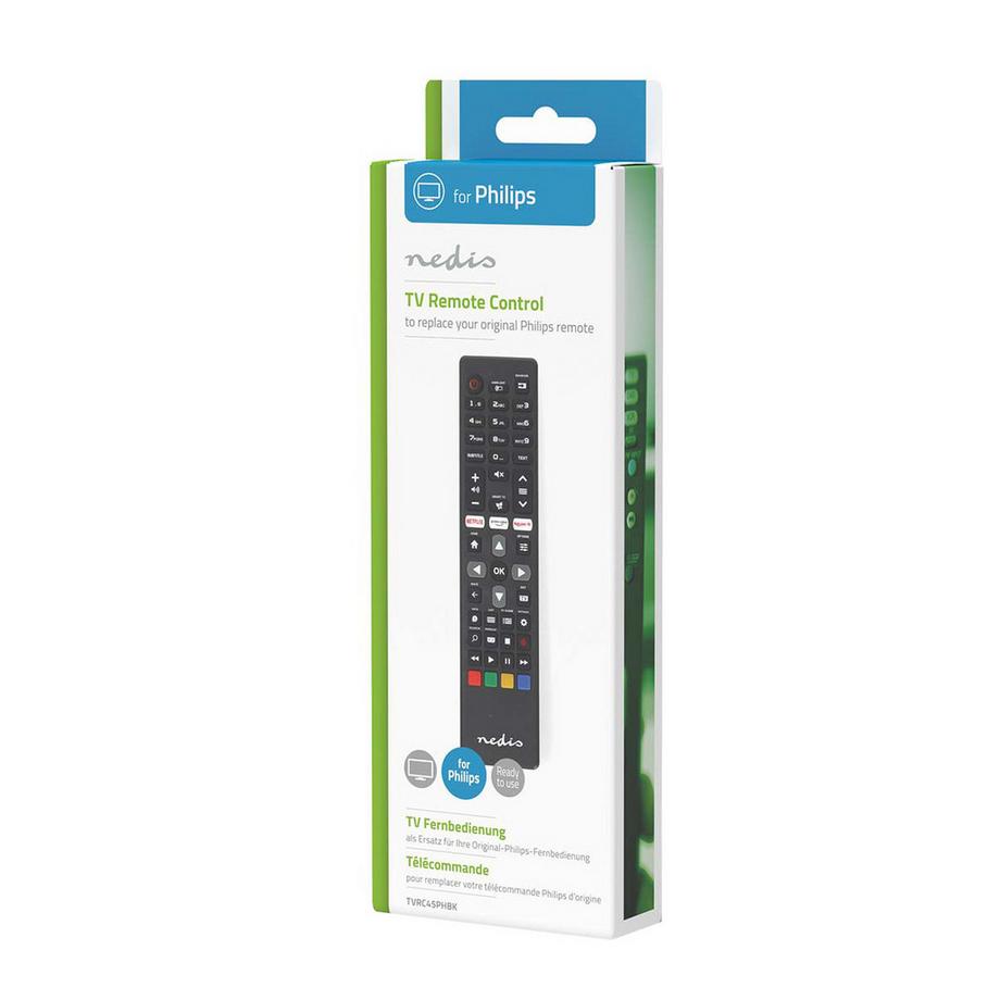 Nedis  Controllo remoto sostitutivo | Adatto per: Philips | Pre -programmed | 1 dispositivo | Pulsante TV Amazon Prime / Netflix / Rakuten TV | Infrarosso | Nero 