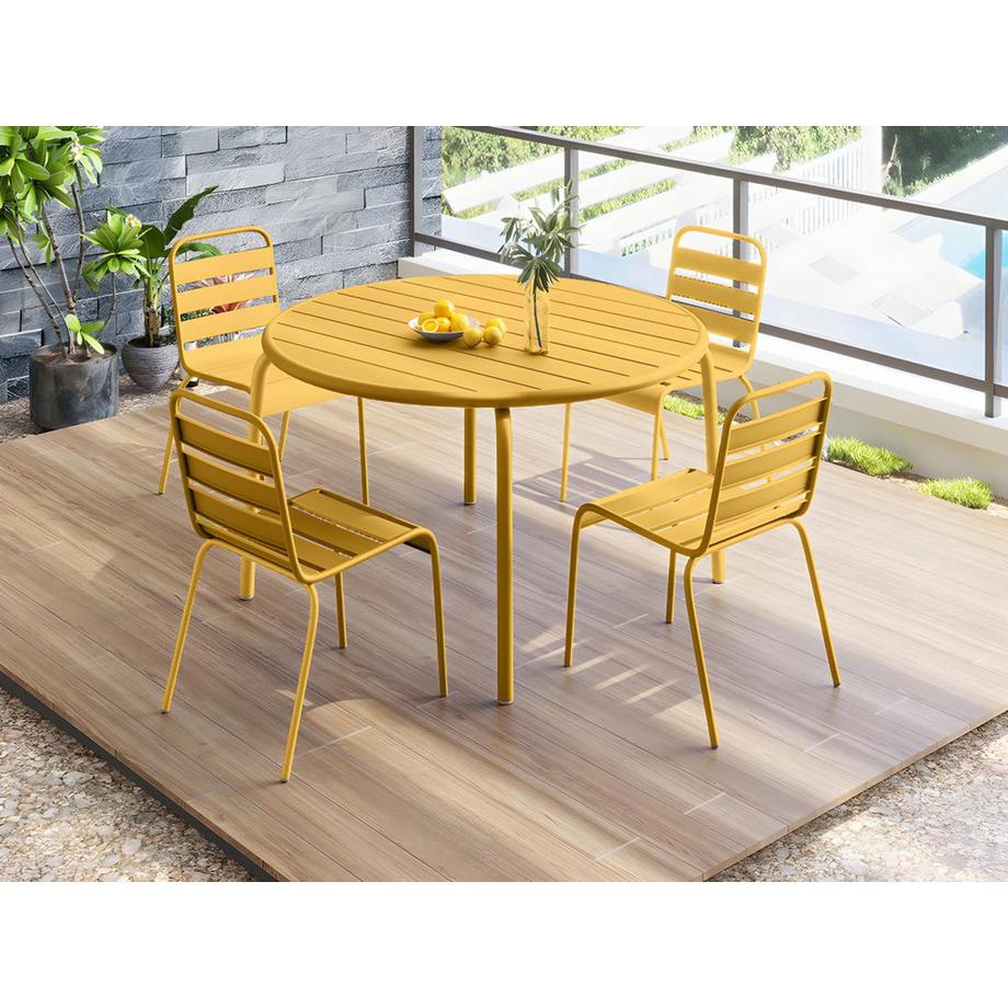Vente-unique Table ronde de jardin D.110cm en métal - Jaune moutarde -  MIRMANDE de MYLIA  