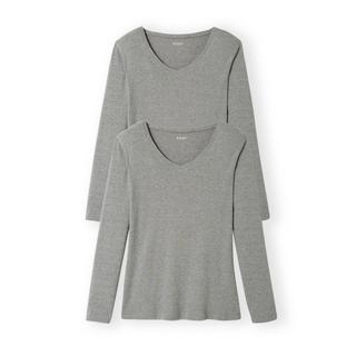 Damart  Lot de 2 tee-shirts Essential pur coton peigné, manches longues, col V. 