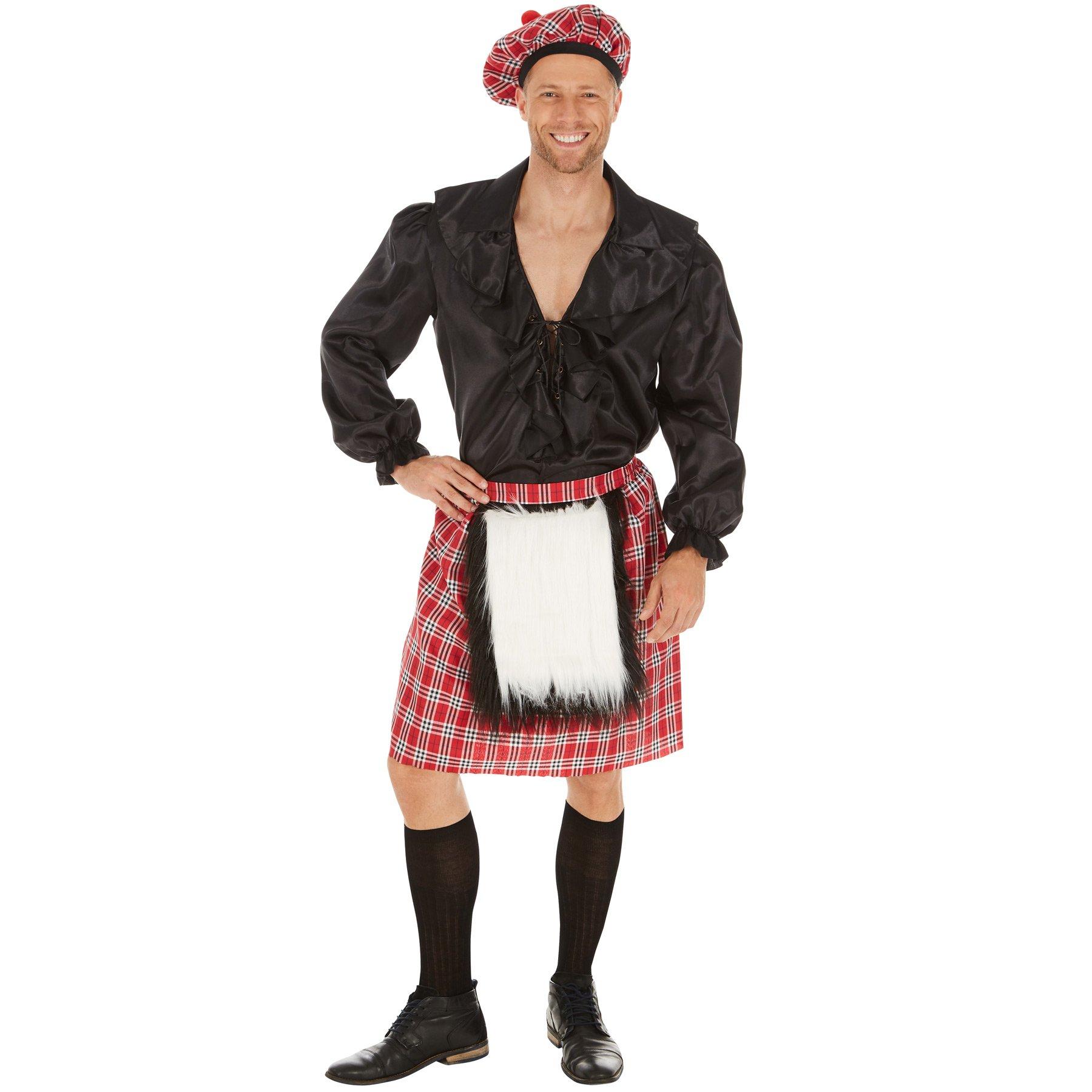 Écossais Kilt & Chapeau Traditionnel Homme Déguisement Adulte Costume pour