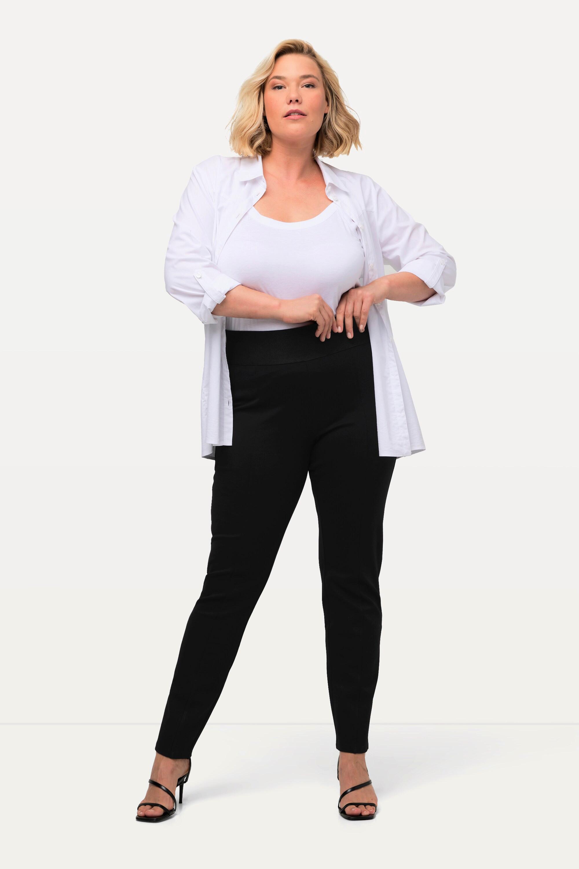 Ulla Popken  Pantalon Sienna, jambe slim et taille élastique, en tissu point de Rome 