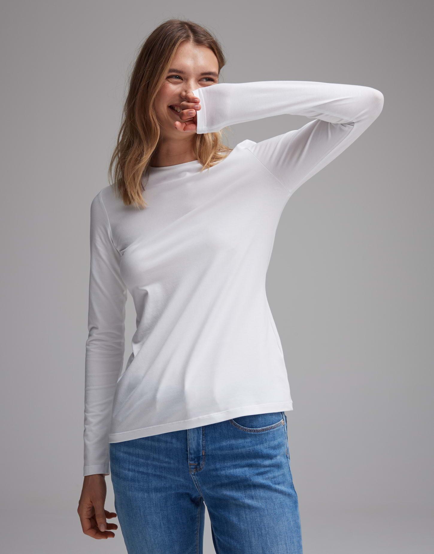 Image of Langarmshirt Smilla Figurbetont Damen Weiss 38