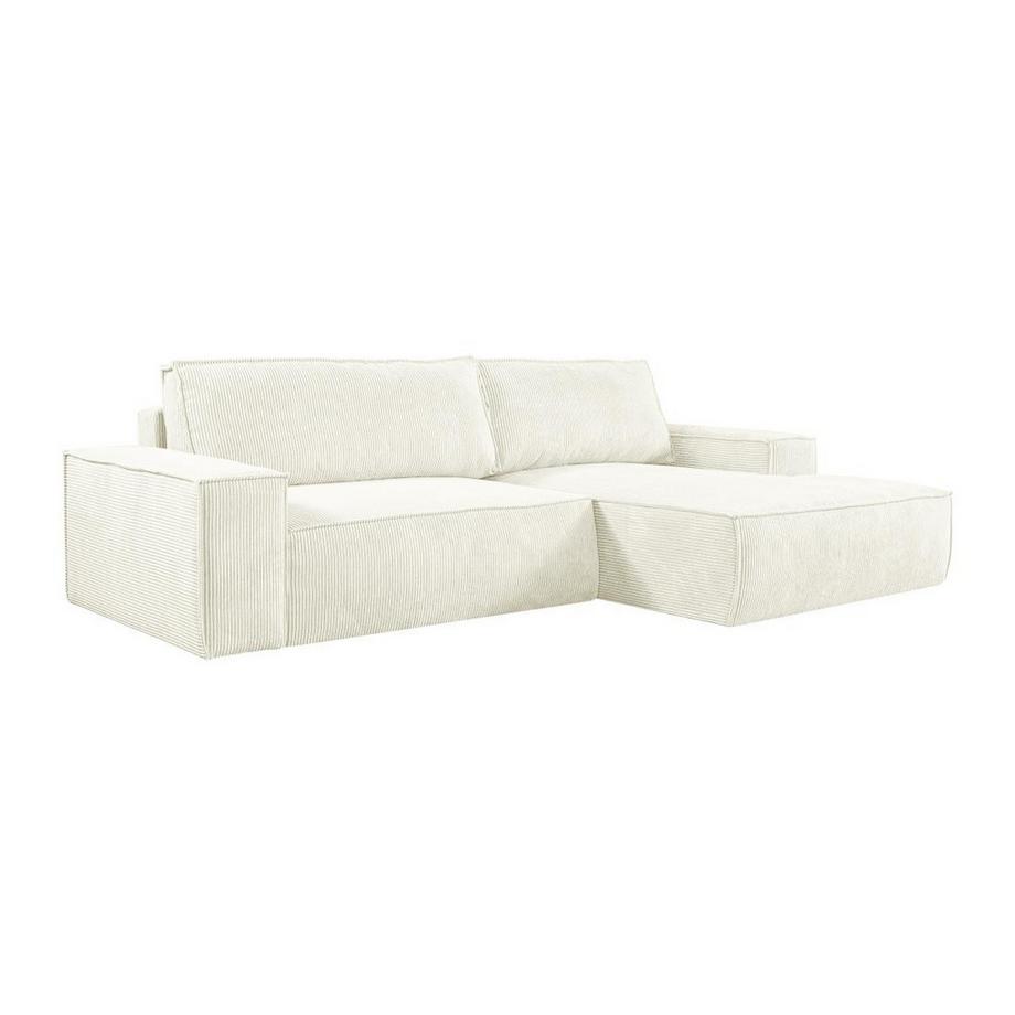 Ecksofa mit Schlaffunktion - Ecke rechts - Cord - Weiß - AMELIA