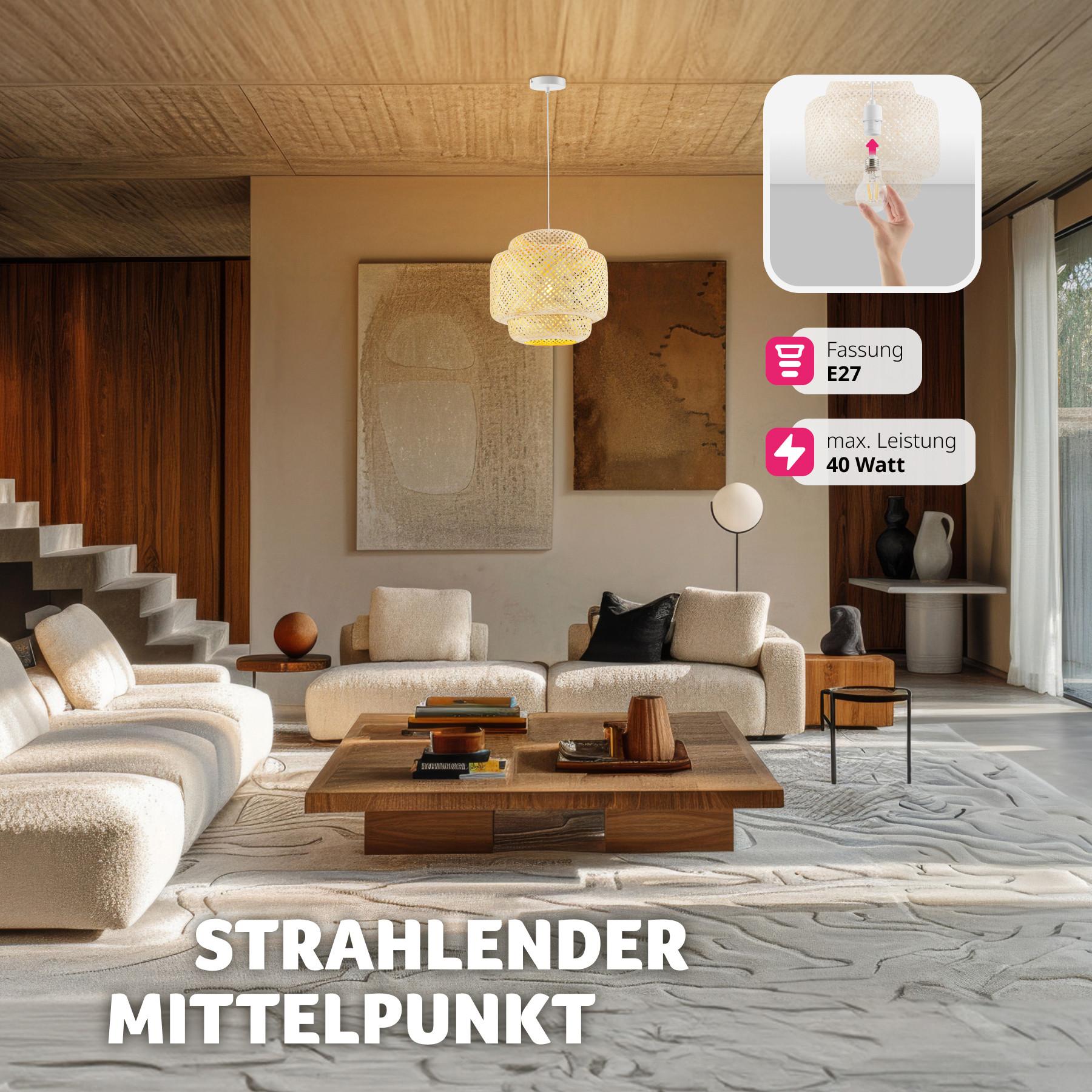 Tectake Plafoniera Lignea Lux in bambù, in stile boho, 40W  