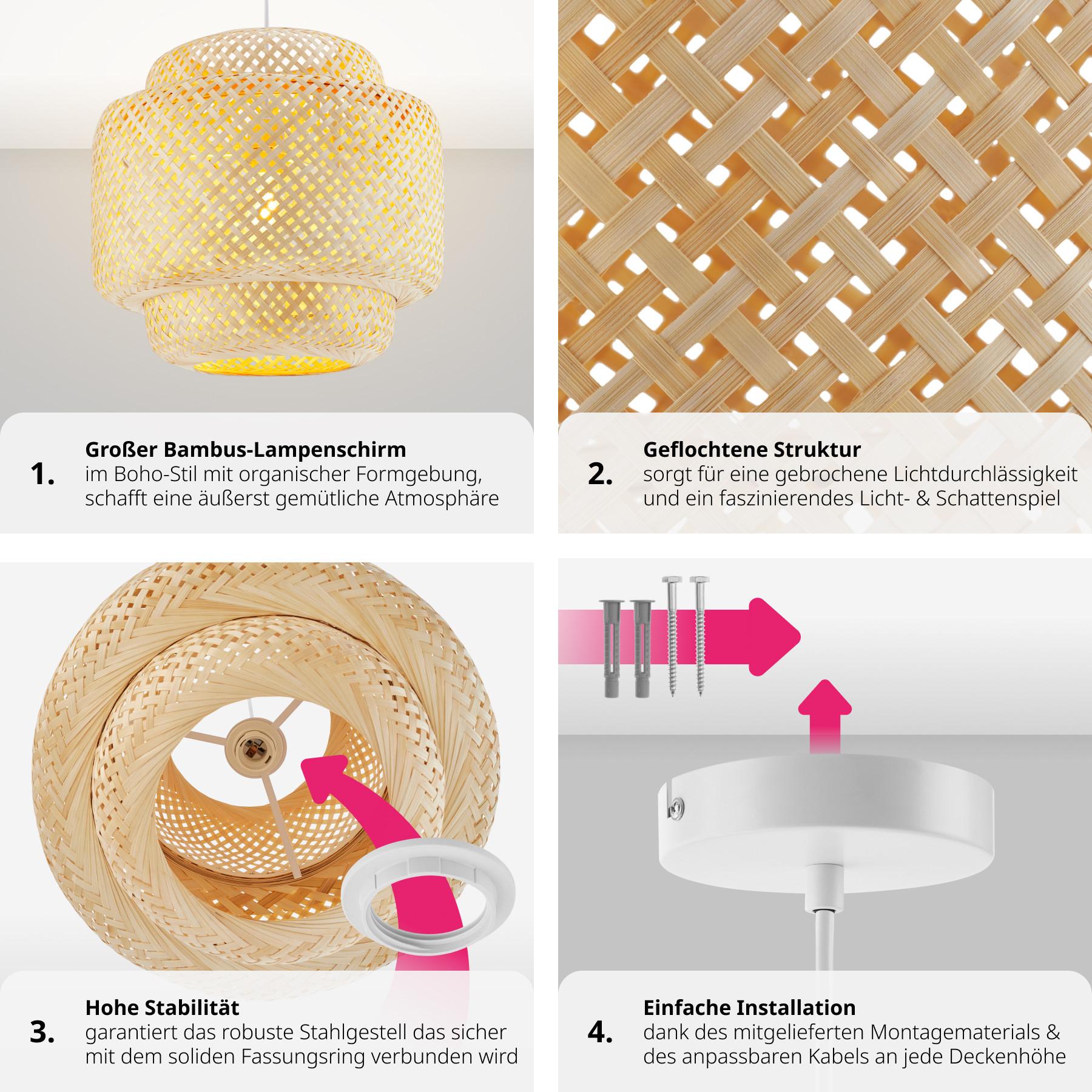 Tectake Plafoniera Lignea Lux in bambù, in stile boho, 40W  