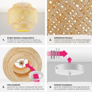 Tectake Plafoniera Lignea Lux in bambù, in stile boho, 40W  