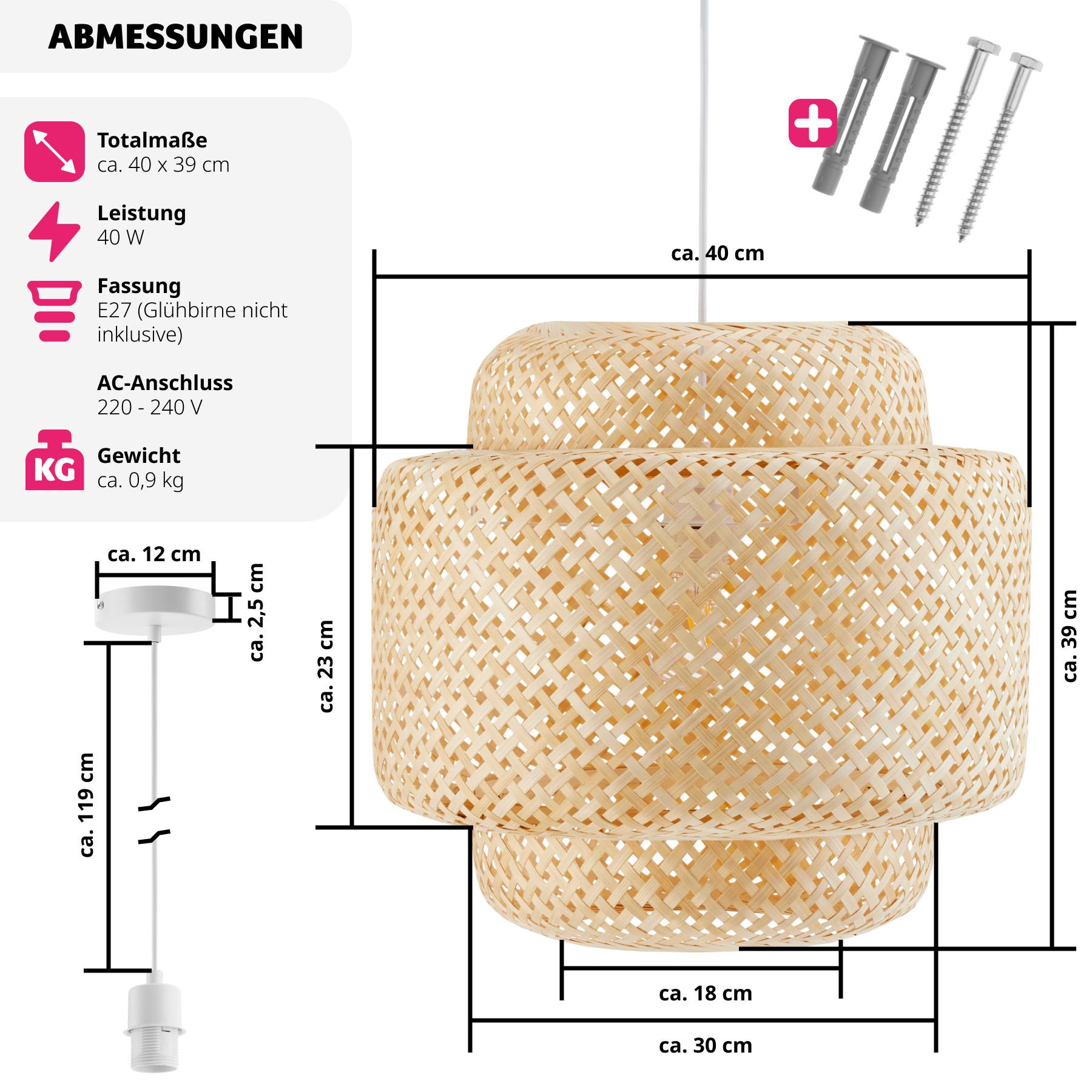 Tectake Plafonnier Lignea Lux en bambou, de style bohème, 40W  