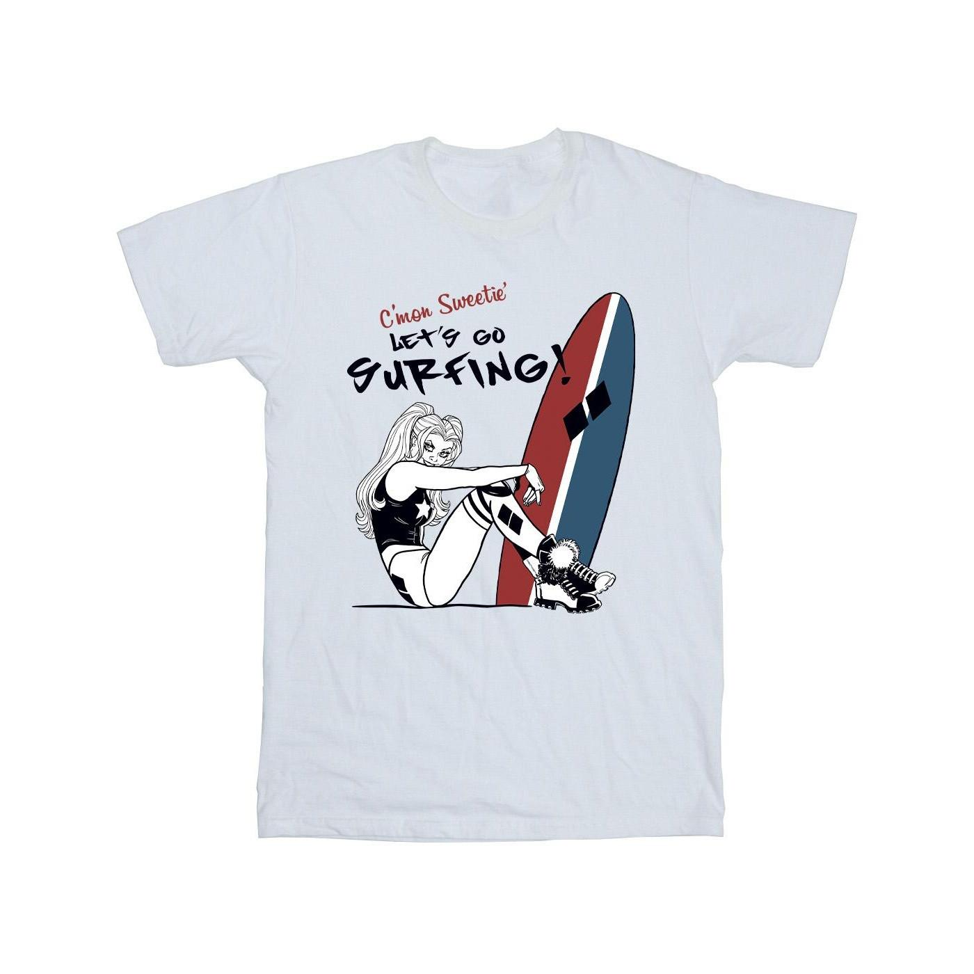 Image of Harley Quinn Let's Go Surfing Tshirt Herren Weiss XL
