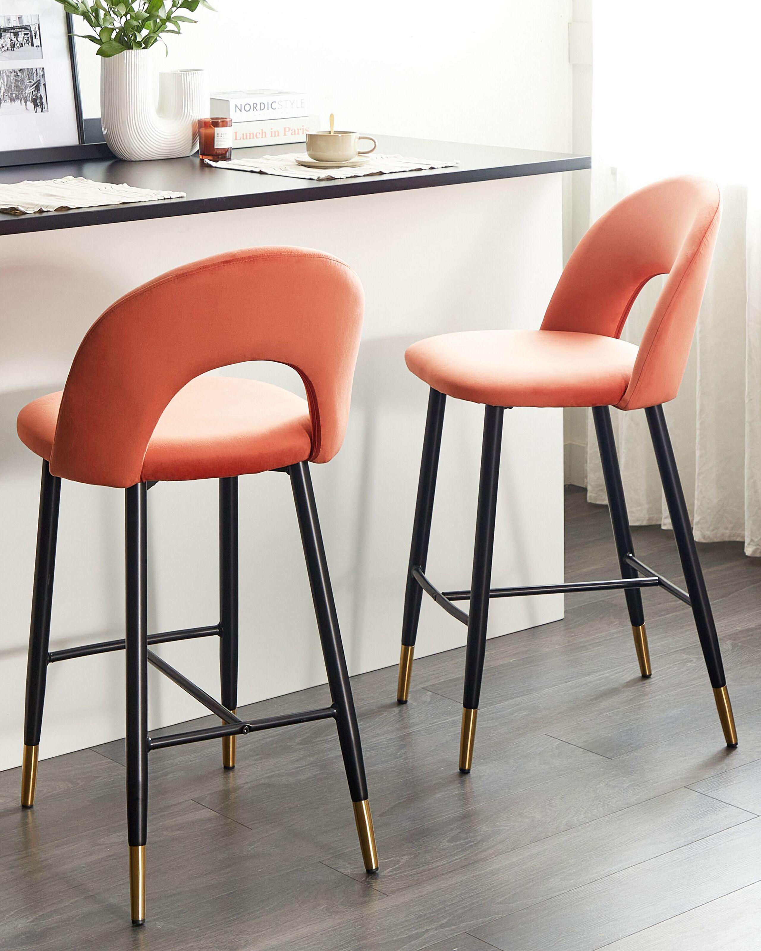 Beliani Lot de 2 chaises de bar en Velours Glamour FALTON  