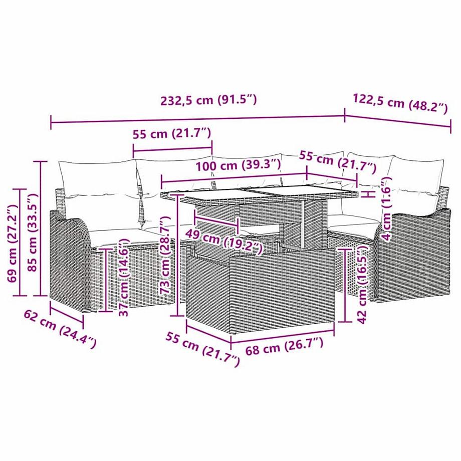 VidaXL Set da pranzo per esterni Polyrattan  