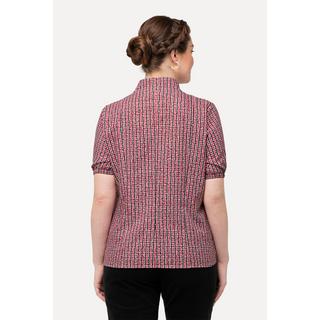 Ulla Popken  Blusa in tradizionale stile Tracht con quadri, scollo a V montante e mezze maniche 