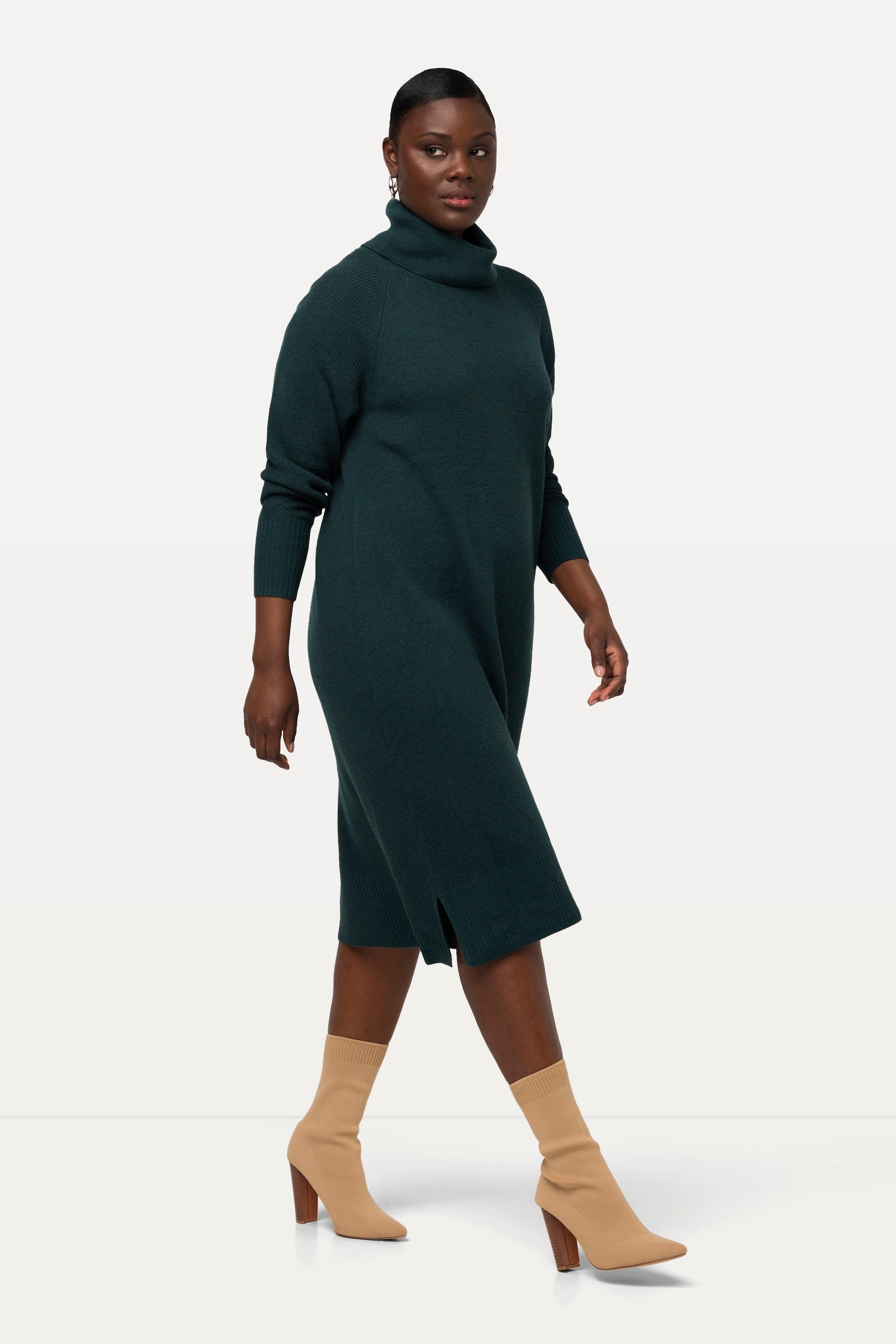 Ulla Popken  Robe en maille côtelée, manches longues et col montant, silhouette en H 