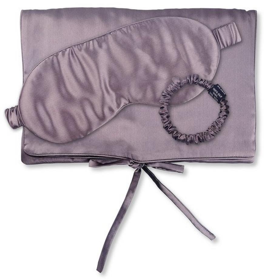 TRAVEL SET BEAUTY S Borsa di seta, maschera per il sonno e scrunchie S