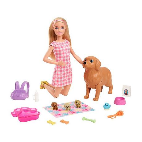 Barbie  Familie & Freunde Puppe mit Hund und Welpen Blond 