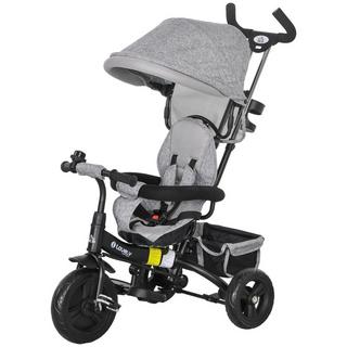 Northio  Triciclo 6 In 1 Asta Di Spinta Triciclo Per Bambini Tettuccio Parasole Rimovibile Cestello Con Cintura A 5 Punti Portabicchieri 1-5 Anni Grigio 