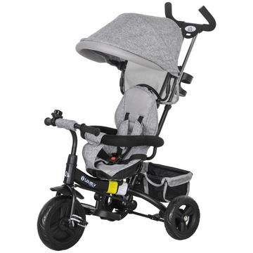Triciclo 6 In 1 Asta Di Spinta Triciclo Per Bambini Tettuccio Parasole Rimovibile Cestello Con Cintura A 5 Punti Portabicchieri 1-5 Anni Grigio
