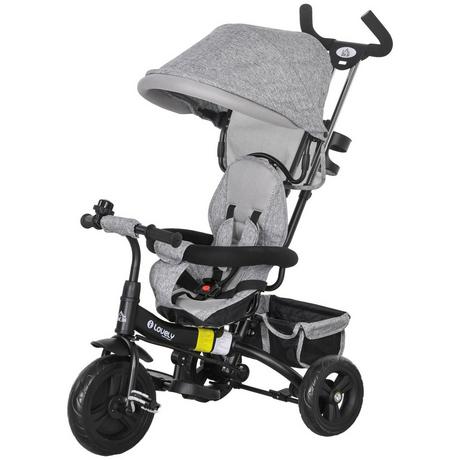 Northio  Triciclo 6 In 1 Asta Di Spinta Triciclo Per Bambini Tettuccio Parasole Rimovibile Cestello Con Cintura A 5 Punti Portabicchieri 1-5 Anni Grigio 