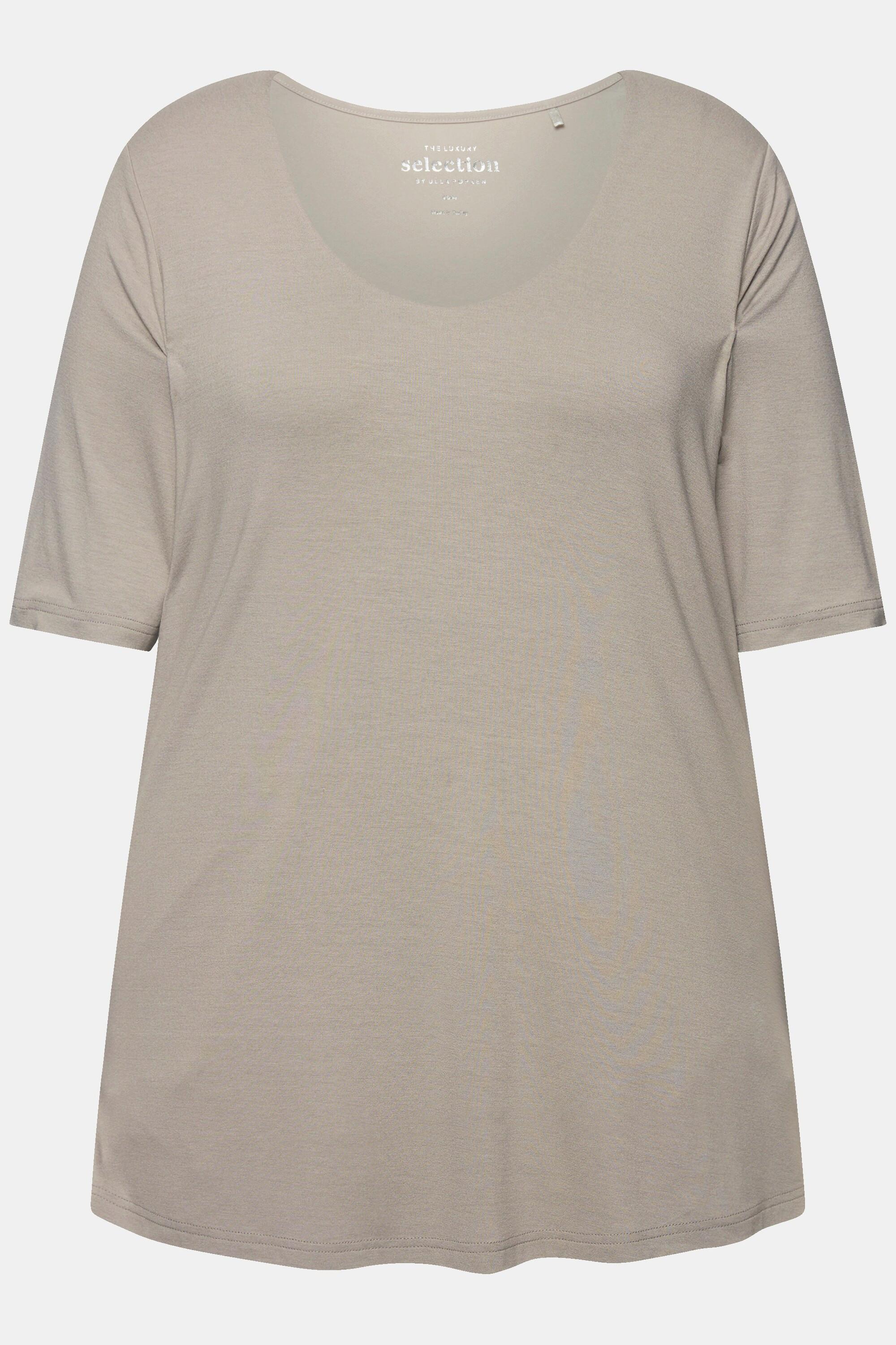 Ulla Popken  T-shirt con davanti doppio, scollo a V e mezze maniche 